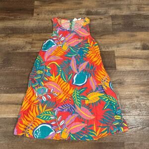 C&C California 100% Linen XS Mini Shift Dress Pockets Tropical Print Summer